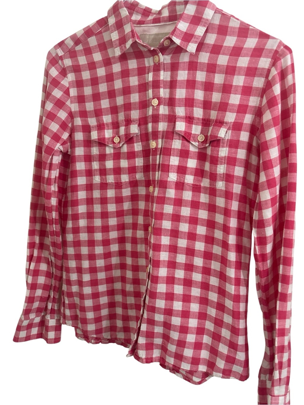 Banana Republic Pink and White Linen Blend Button-Up Shirt